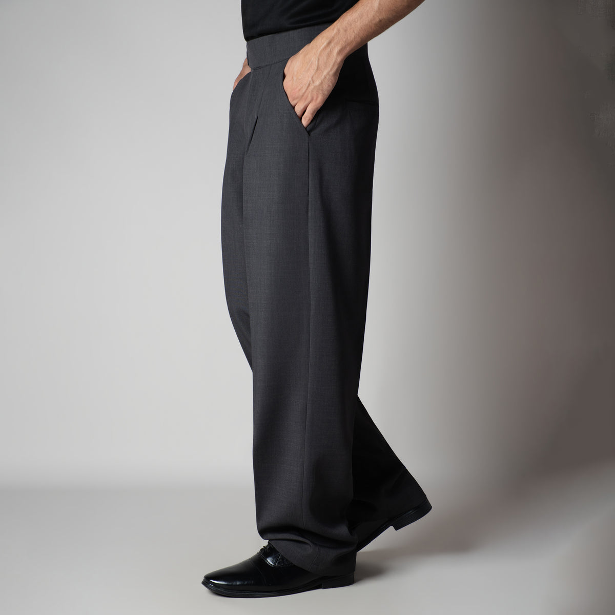 DARK GREY D-RING ITALIAN STYLE TROUSER