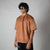 BROWN STITCH-LINE EMBROIDERED SUEDE T-SHIRT