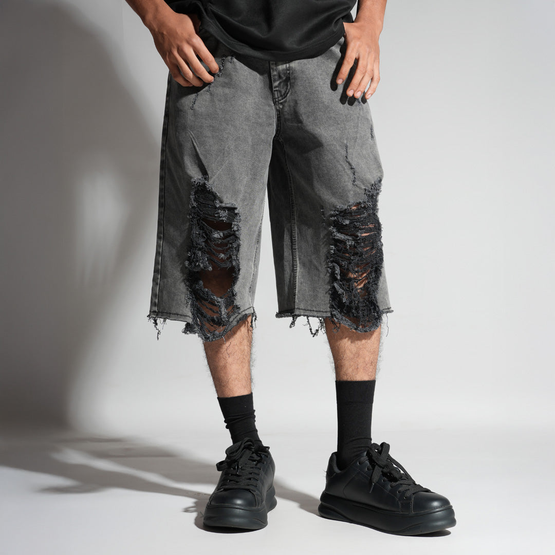 BLACK RIPPED JORTS