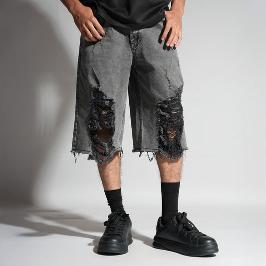 BLACK RIPPED JORTS