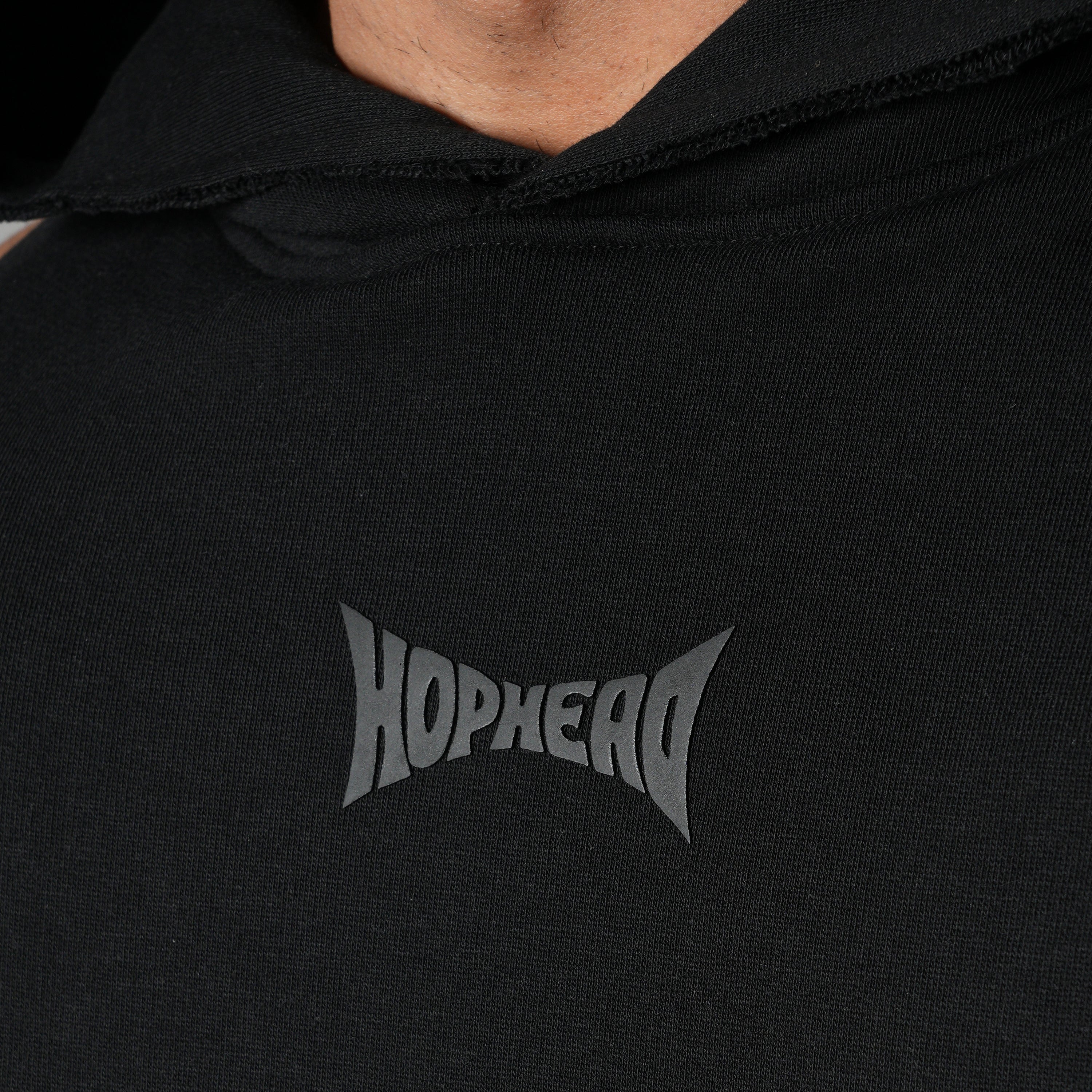 BLACK RAW EDGE SLEEVELESS HOODIE