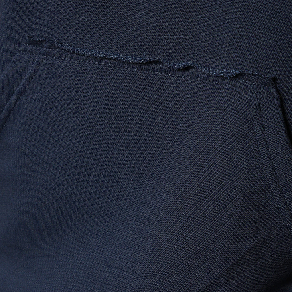 NAVY BLUE RAW EDGE SLEEVELESS HOODIE