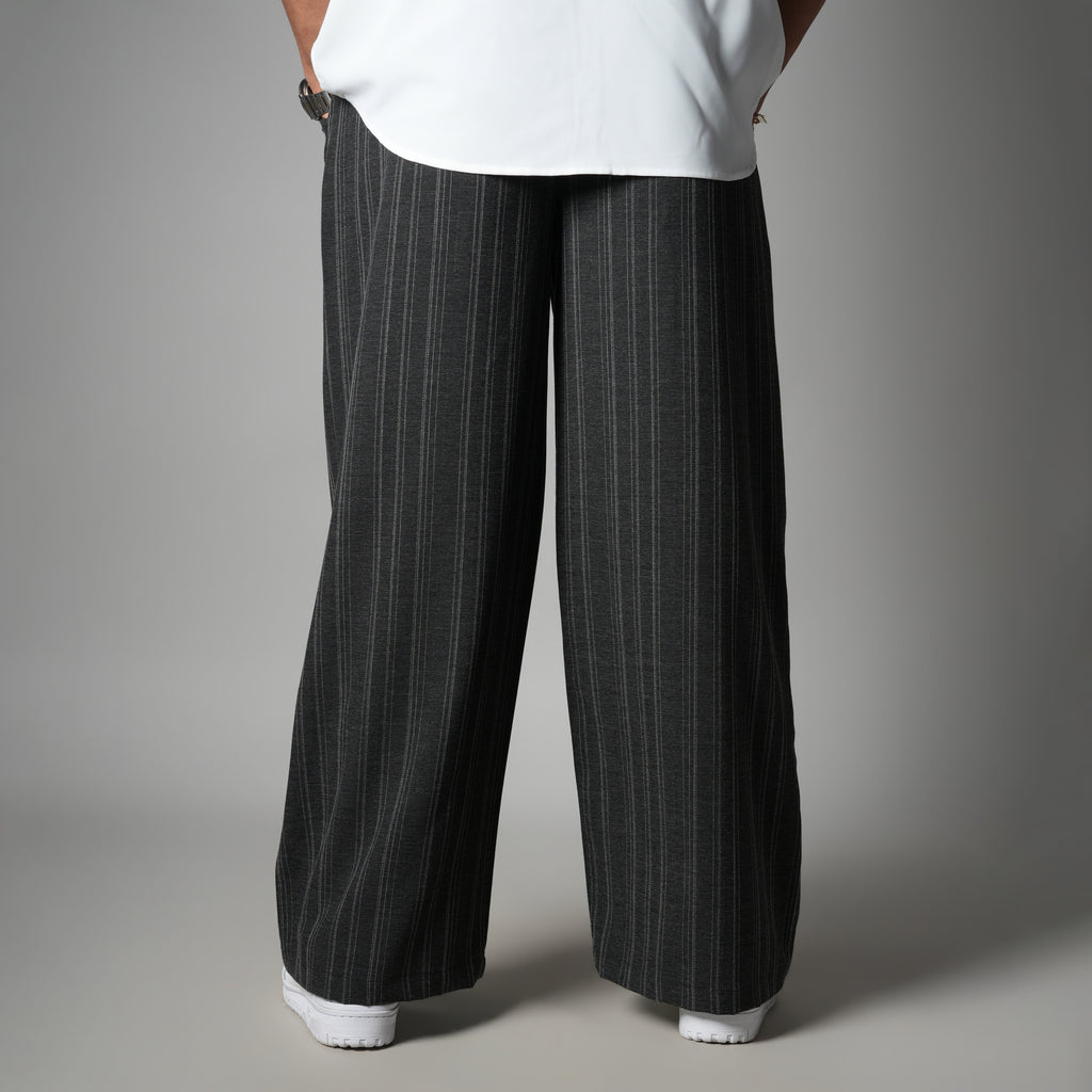 CHARCOAL PINSTRIPE WIDE PANTS