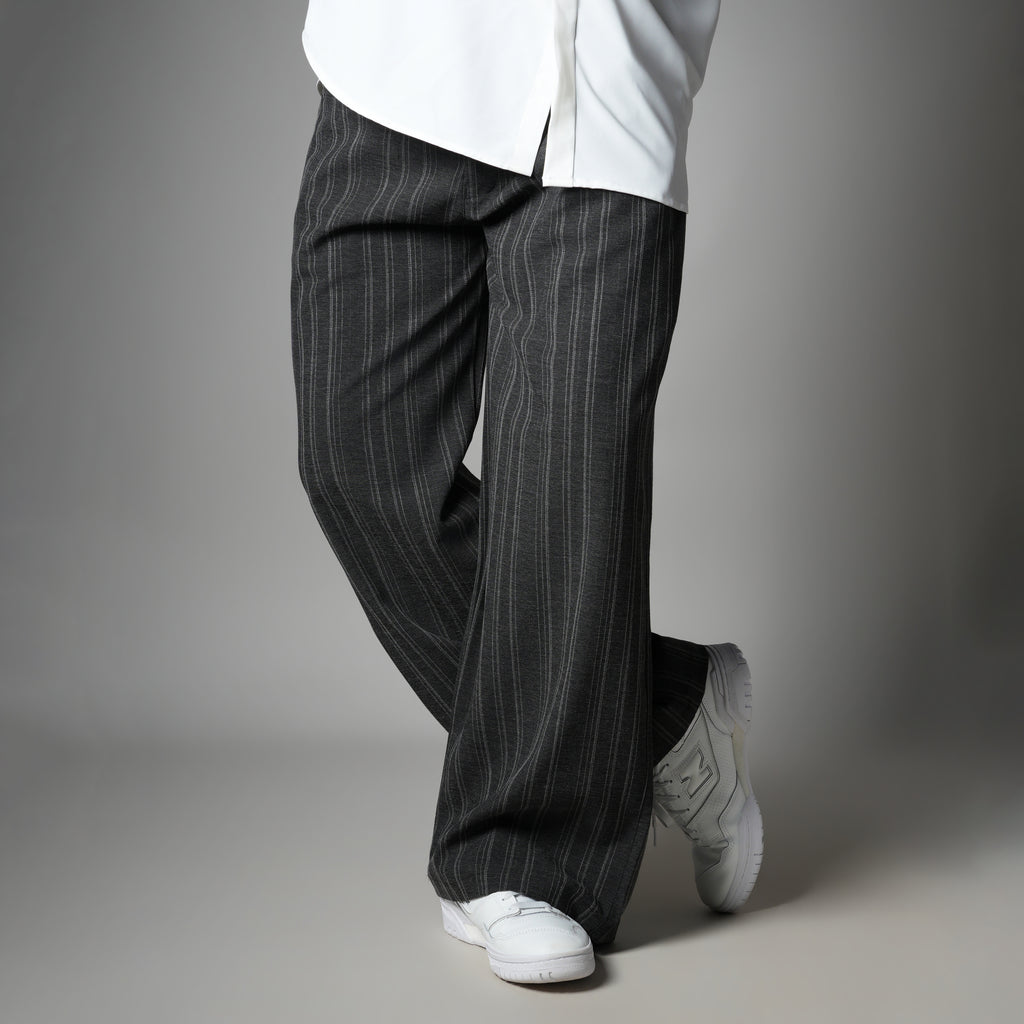 CHARCOAL PINSTRIPE WIDE PANTS