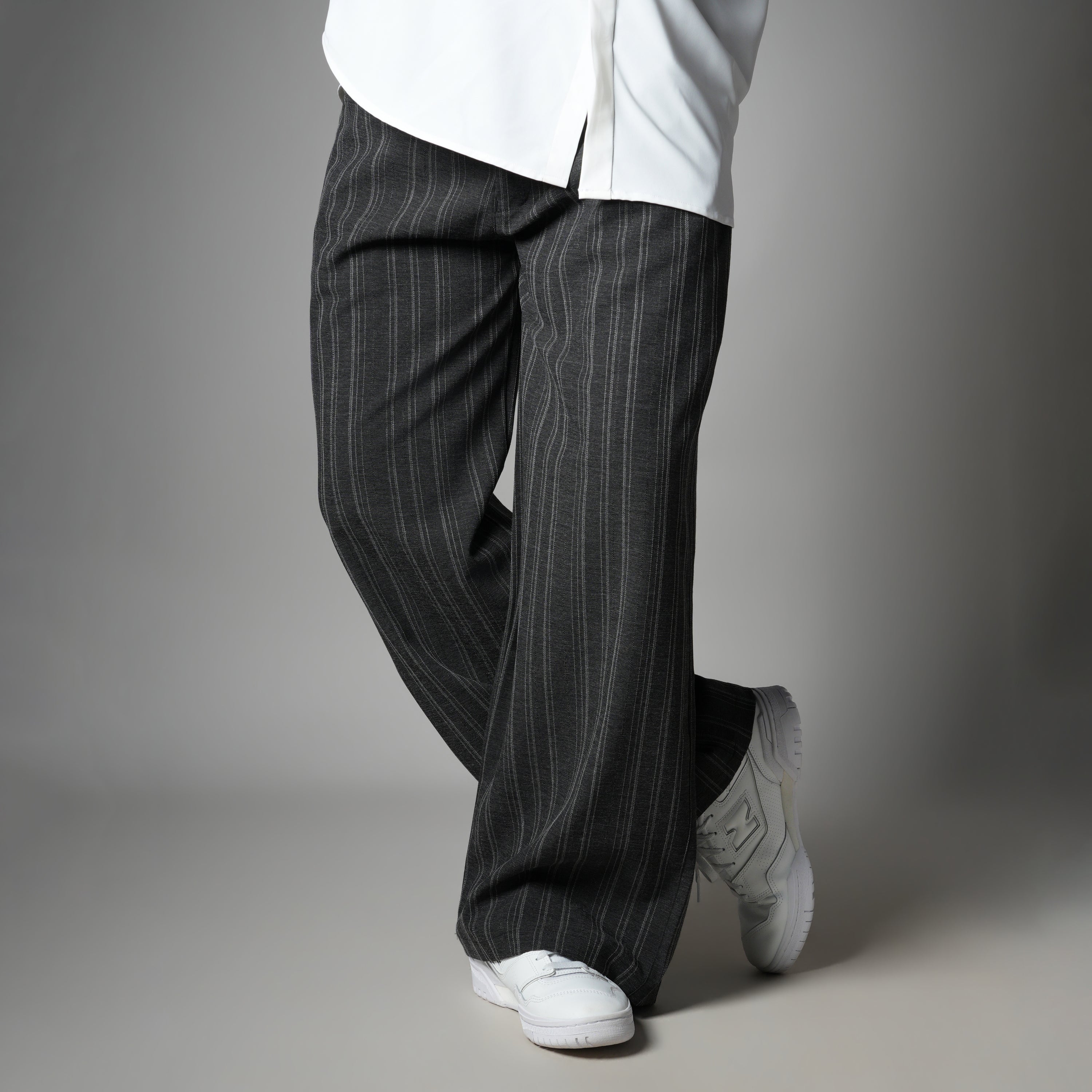 CHARCOAL PINSTRIPE WIDE PANTS