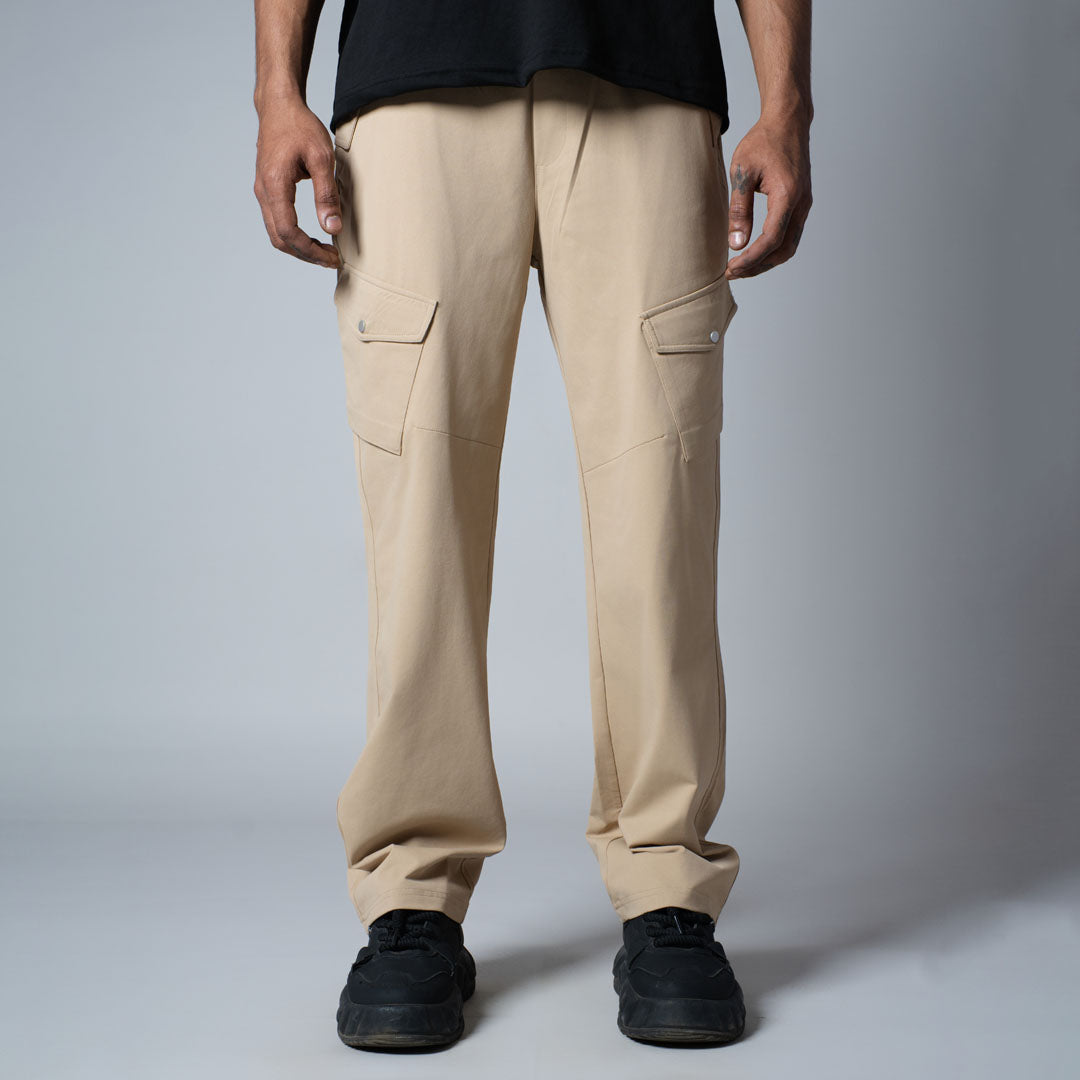 BEIGE SIDE POCKET CARGO SWEATPANTS