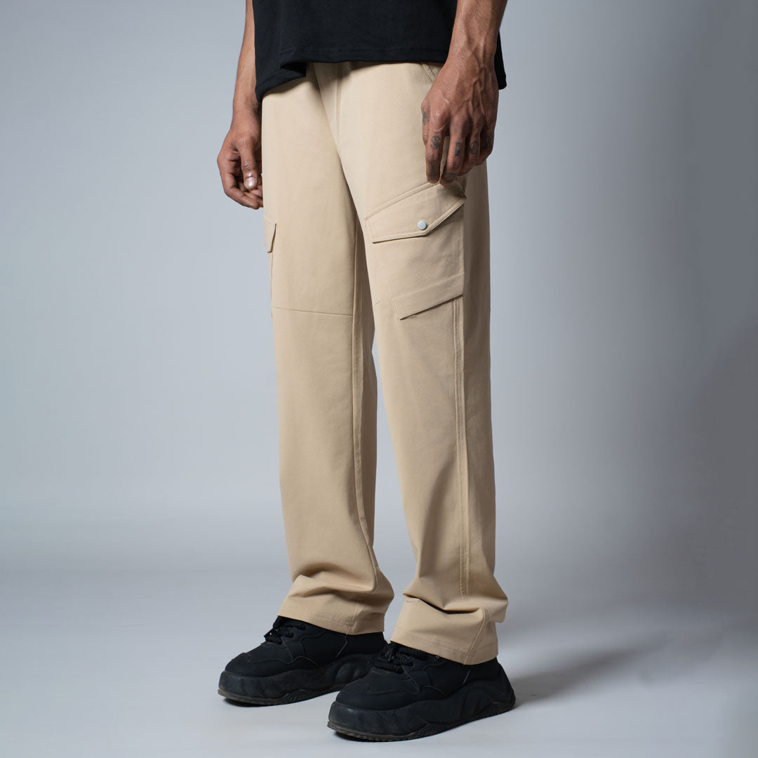 BEIGE SIDE POCKET CARGO SWEATPANTS