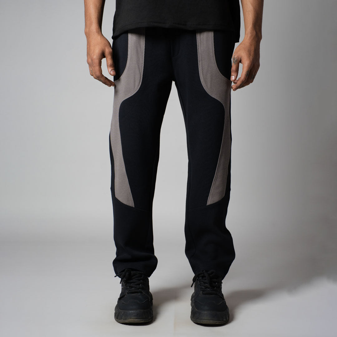 NAVY  FRONT PATCH PATCHWORK SWEATPANTS