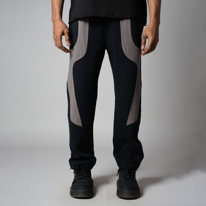 NAVY  FRONT PATCH PATCHWORK SWEATPANTS