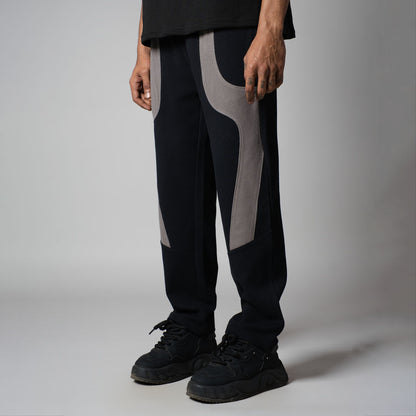 NAVY  FRONT PATCH PATCHWORK SWEATPANTS