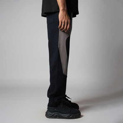 NAVY  FRONT PATCH PATCHWORK SWEATPANTS