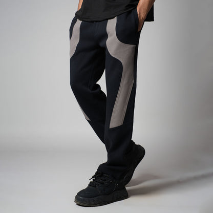 NAVY  FRONT PATCH PATCHWORK SWEATPANTS