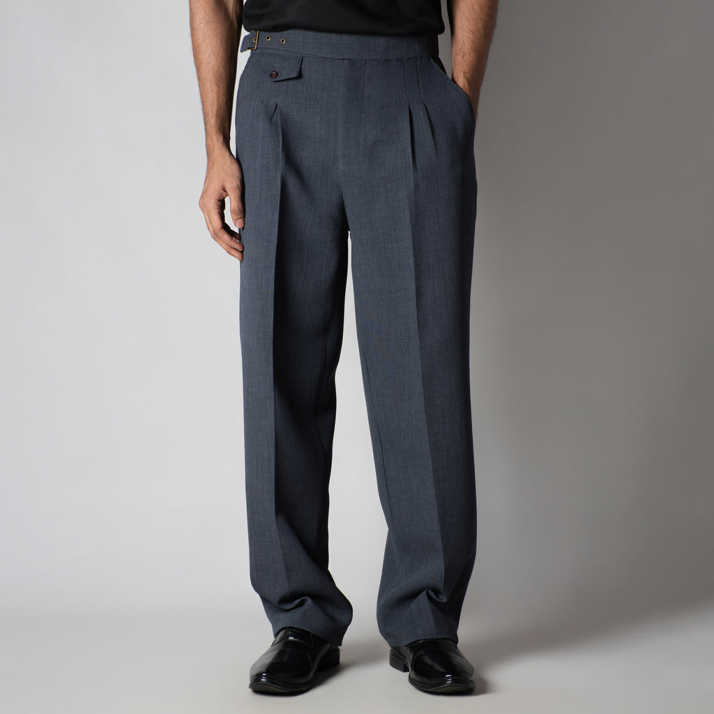 DARK GREY VINTAGE BUCKLE PLEATED TROUSER