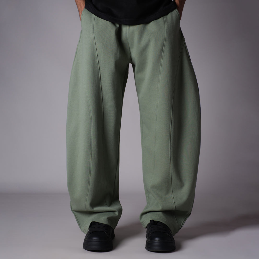 GREEN PANELLED FLEECE BAGGY SWEATPANTS