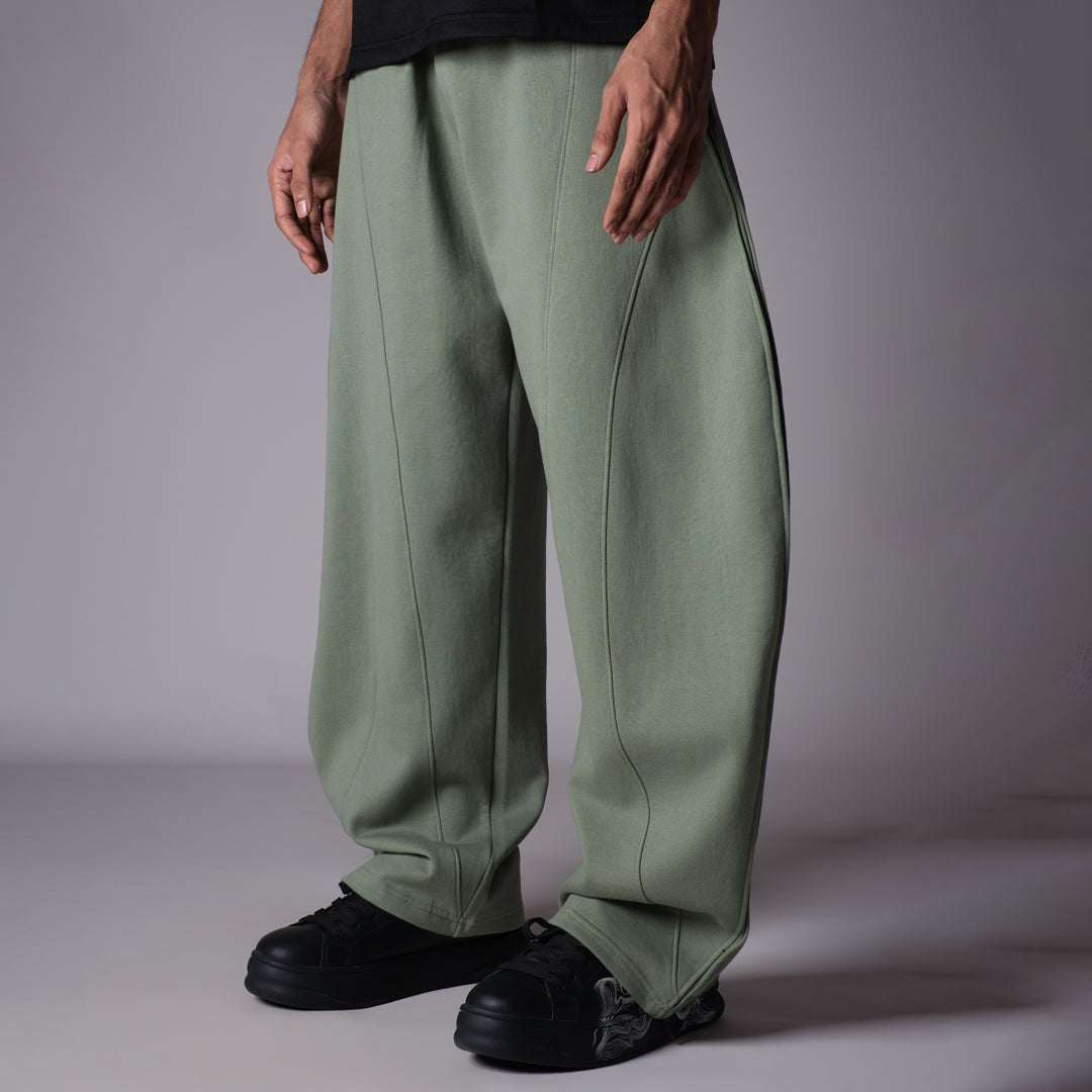 GREEN PANELLED FLEECE BAGGY SWEATPANTS