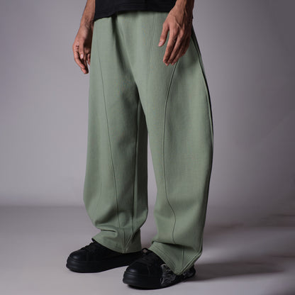 GREEN PANELLED FLEECE BAGGY SWEATPANTS