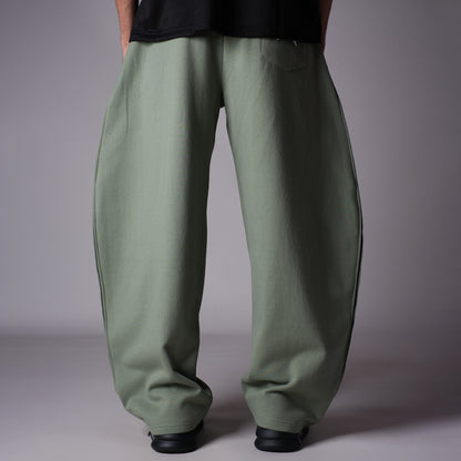 GREEN PANELLED FLEECE BAGGY SWEATPANTS