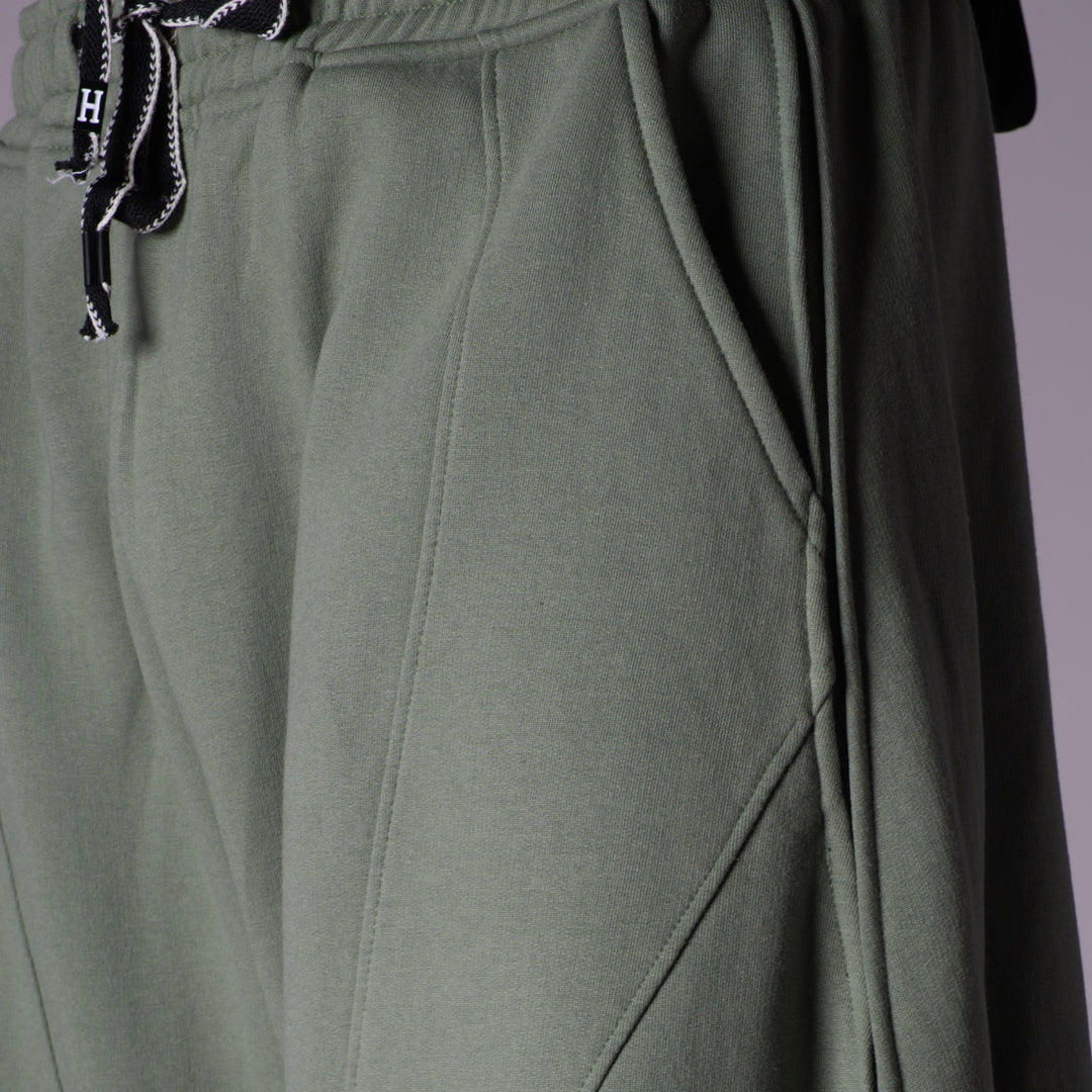 GREEN PANELLED FLEECE BAGGY SWEATPANTS