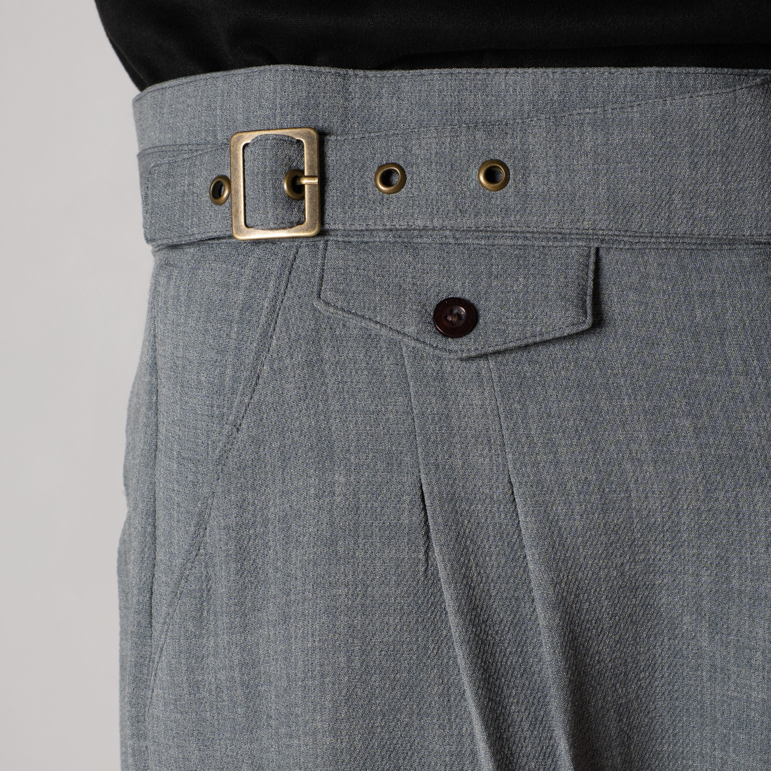 GREY VINTAGE BUCKLE PLEATED TROUSER