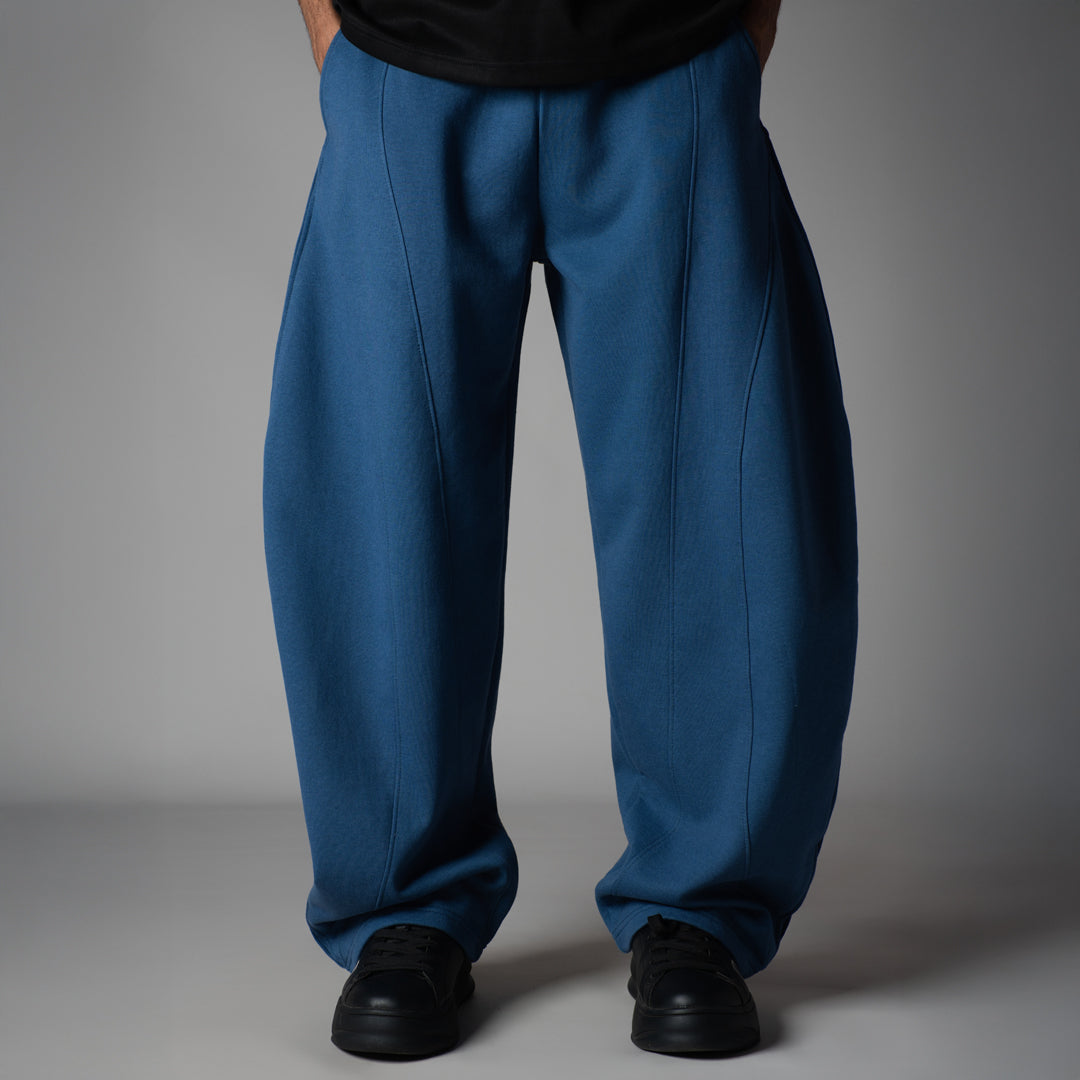 BLUE PANELLED FLEECE BAGGY SWEATPANTS