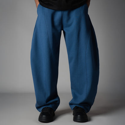 BLUE PANELLED FLEECE BAGGY SWEATPANTS
