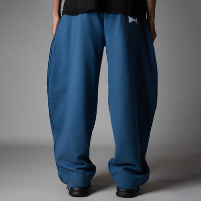 BLUE PANELLED FLEECE BAGGY SWEATPANTS