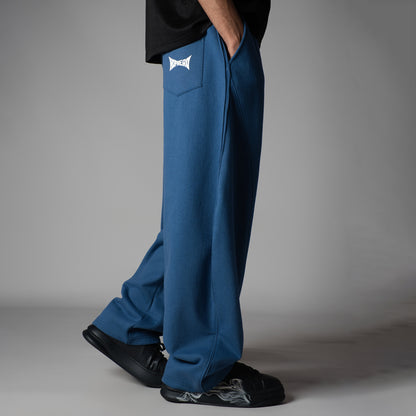 BLUE PANELLED FLEECE BAGGY SWEATPANTS