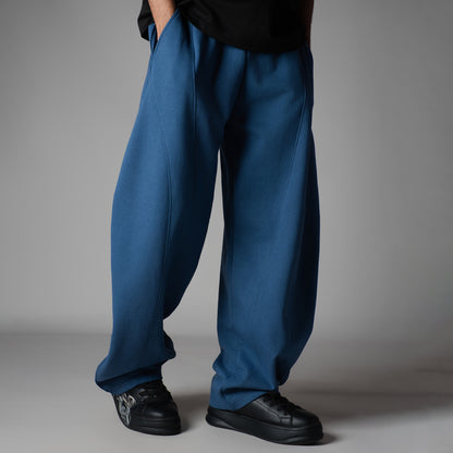 BLUE PANELLED FLEECE BAGGY SWEATPANTS