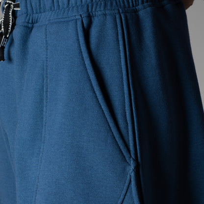 BLUE PANELLED FLEECE BAGGY SWEATPANTS