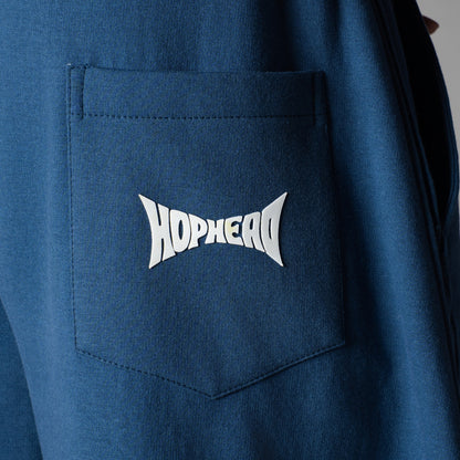 BLUE PANELLED FLEECE BAGGY SWEATPANTS