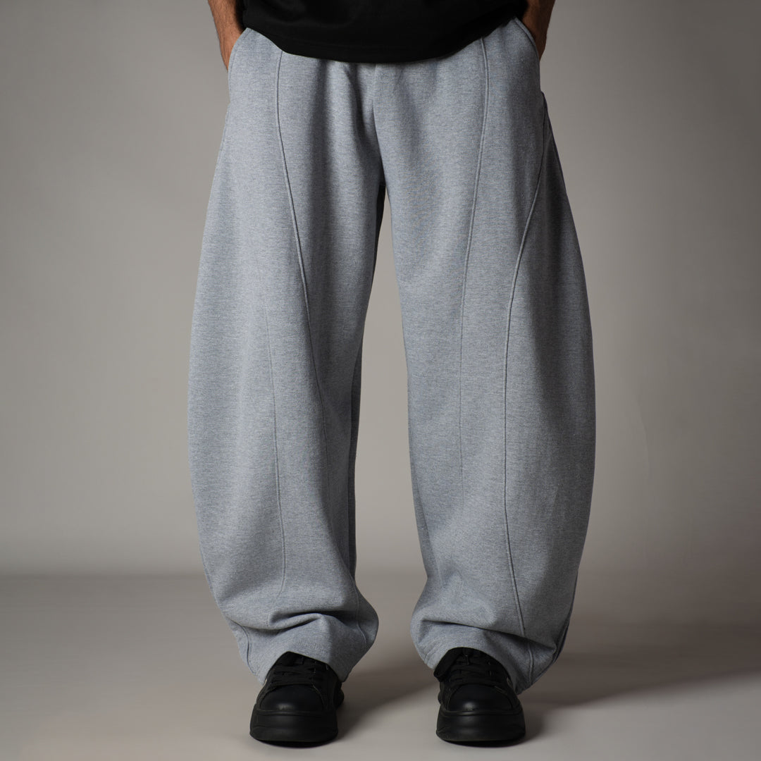 GREY MILANGE PANELLED FLEECE BAGGY SWEATPANTS