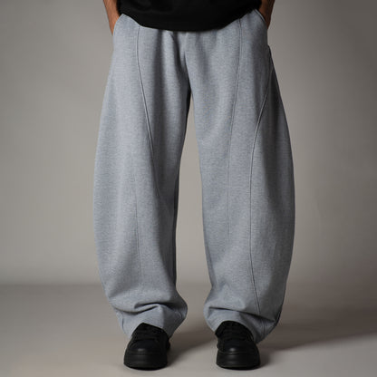 GREY MILANGE PANELLED FLEECE BAGGY SWEATPANTS