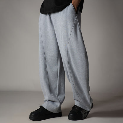 GREY MILANGE PANELLED FLEECE BAGGY SWEATPANTS