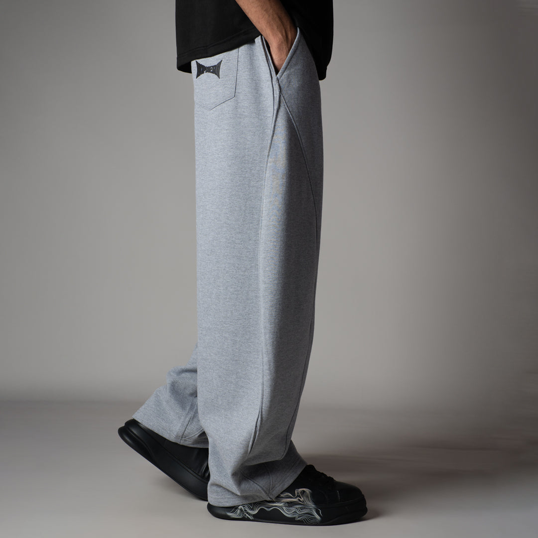 GREY MILANGE PANELLED FLEECE BAGGY SWEATPANTS