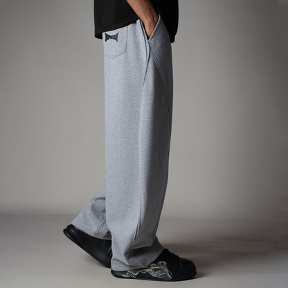 GREY MILANGE PANELLED FLEECE BAGGY SWEATPANTS