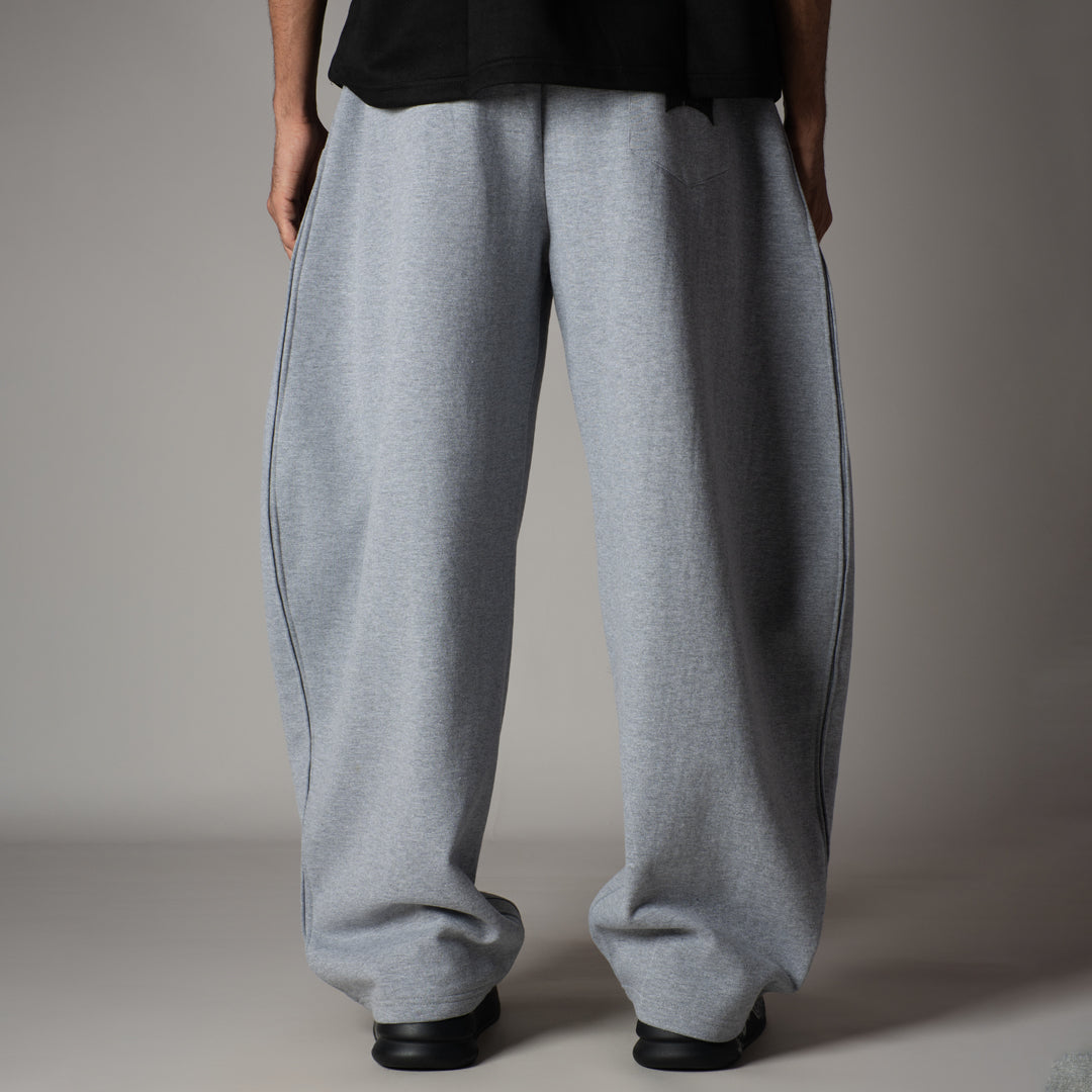 GREY MILANGE PANELLED FLEECE BAGGY SWEATPANTS