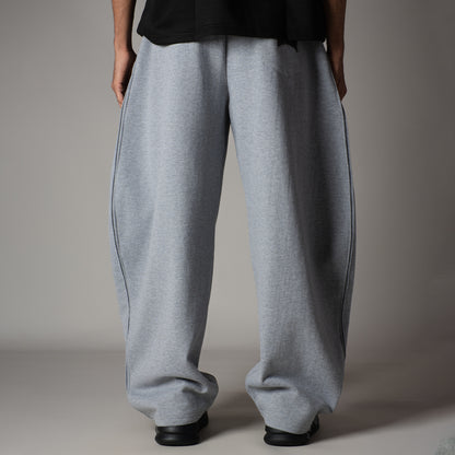 GREY MILANGE PANELLED FLEECE BAGGY SWEATPANTS