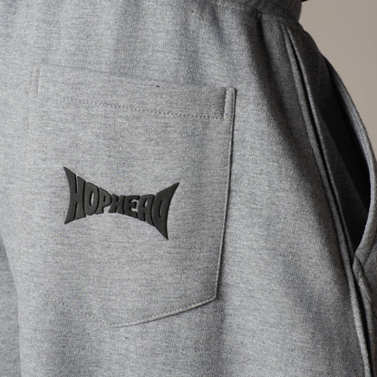 GREY MILANGE PANELLED FLEECE BAGGY SWEATPANTS