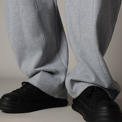 GREY MILANGE PANELLED FLEECE BAGGY SWEATPANTS