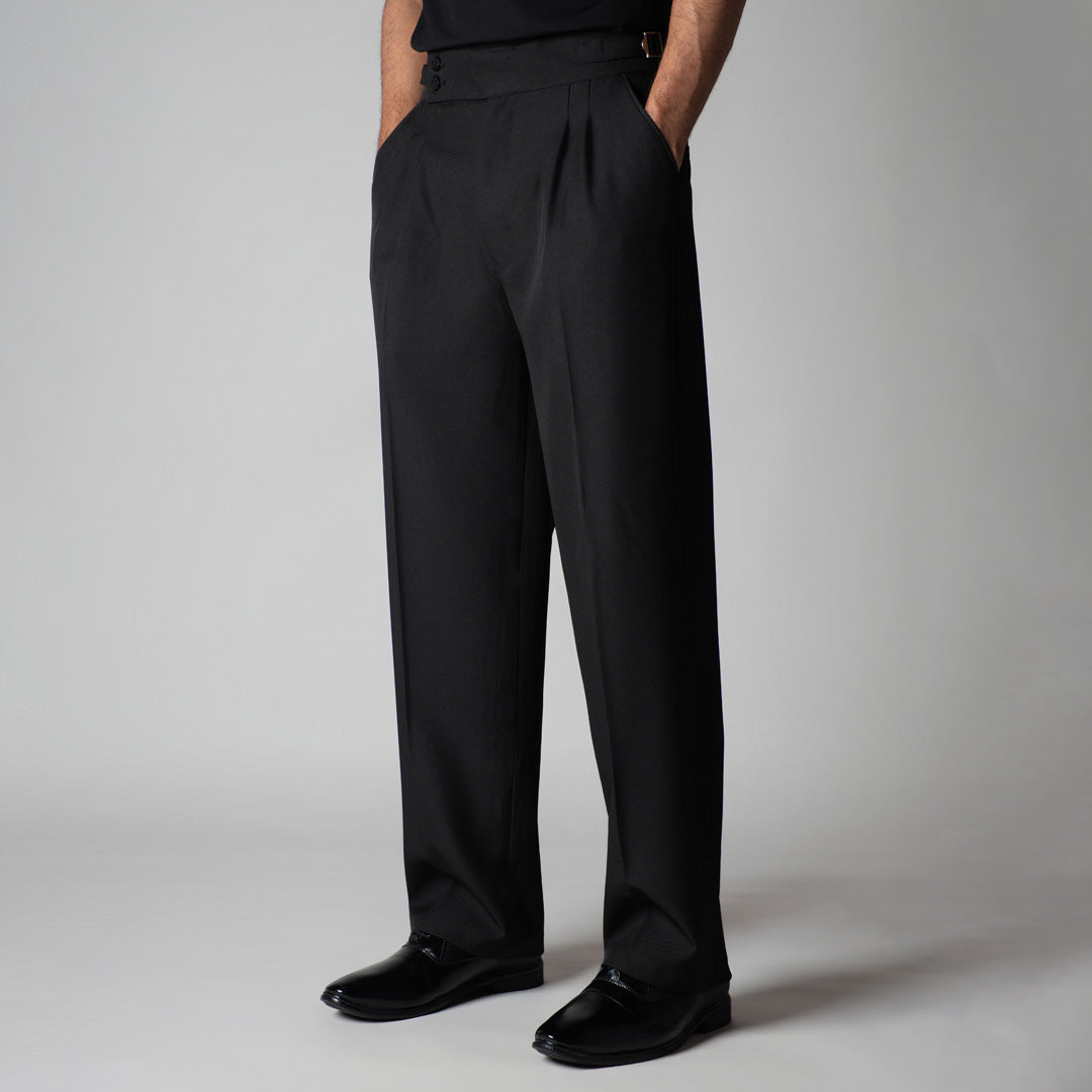 BLACK DOUBLE PLEAT STRAIGHT FIT TROUSER
