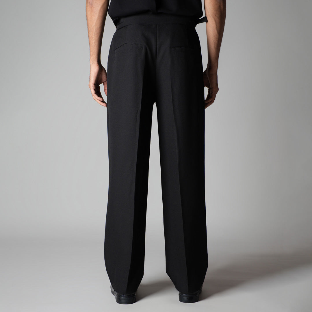 BLACK DOUBLE PLEAT STRAIGHT FIT TROUSER