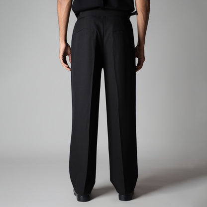 BLACK DOUBLE PLEAT STRAIGHT FIT TROUSER