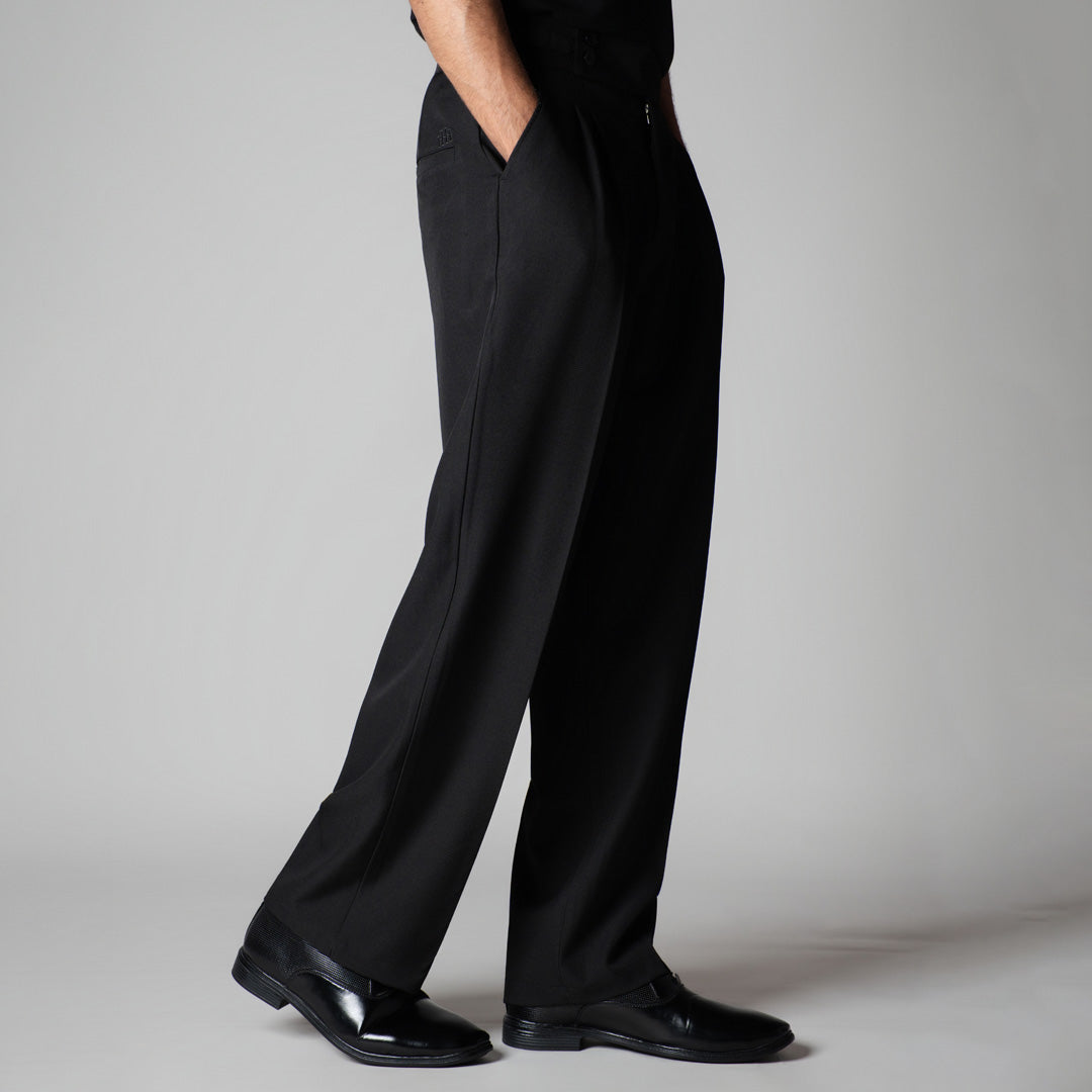 BLACK DOUBLE PLEAT STRAIGHT FIT TROUSER