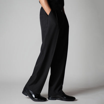 BLACK DOUBLE PLEAT STRAIGHT FIT TROUSER