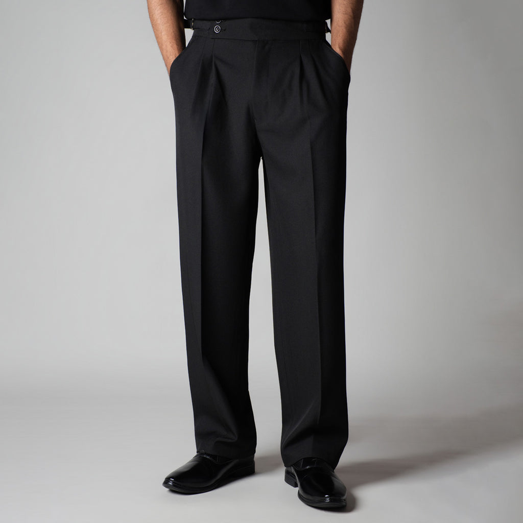 BLACK DOUBLE PLEAT STRAIGHT FIT TROUSER