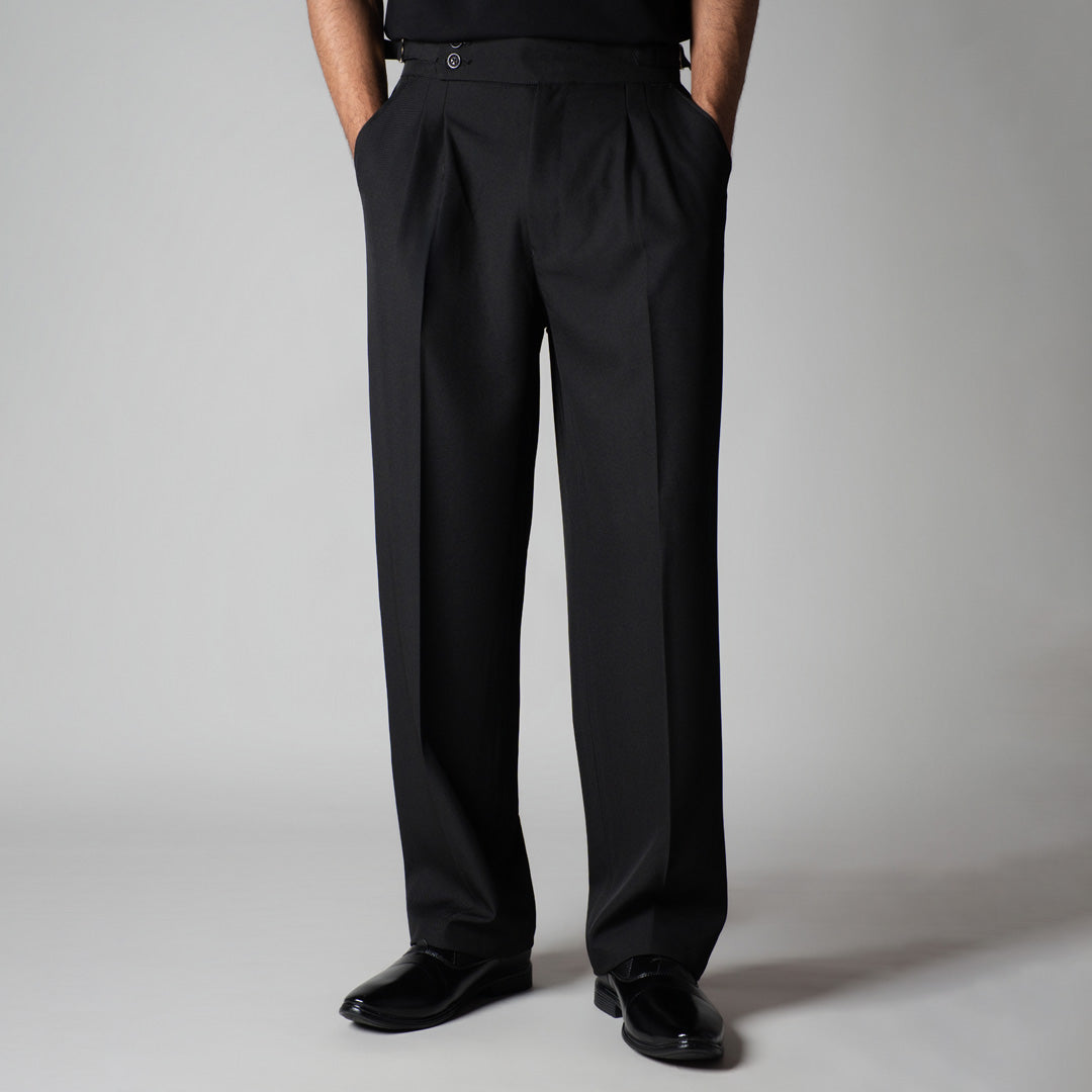 BLACK DOUBLE PLEAT STRAIGHT FIT TROUSER