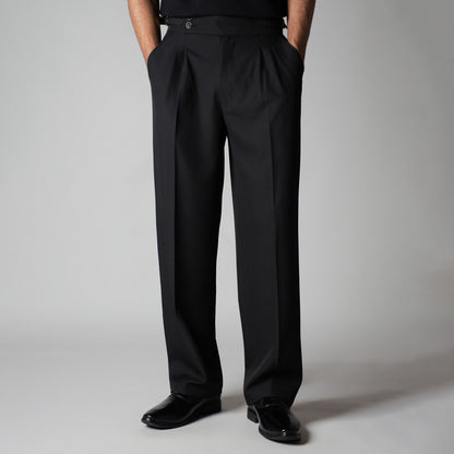 BLACK DOUBLE PLEAT STRAIGHT FIT TROUSER