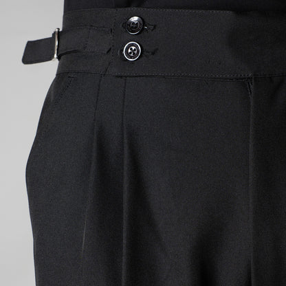 BLACK DOUBLE PLEAT STRAIGHT FIT TROUSER