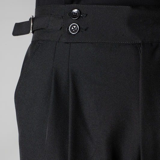 BLACK DOUBLE PLEAT STRAIGHT FIT TROUSER