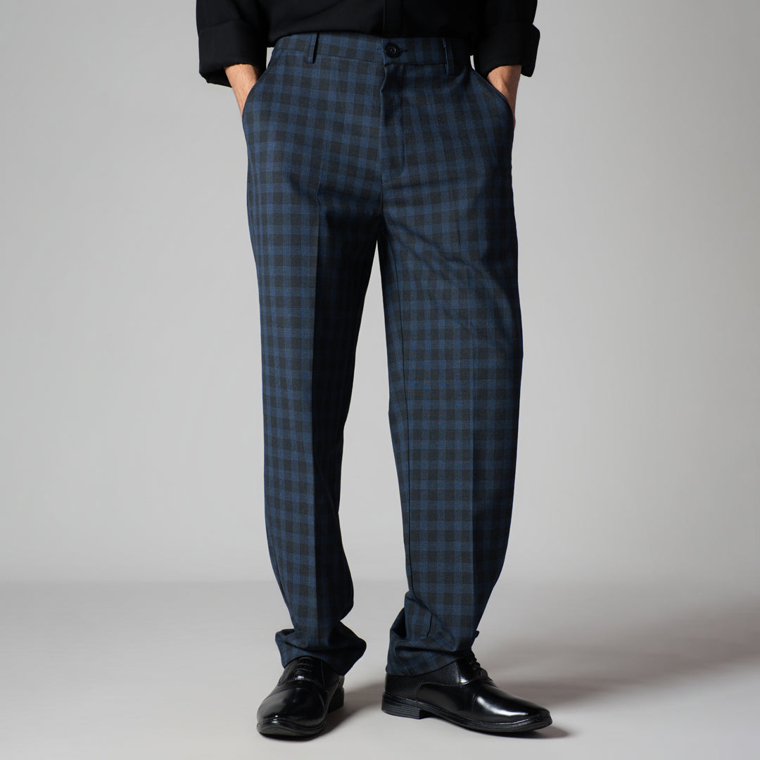 NAVY PLAID REGULAR FIT TROUSER